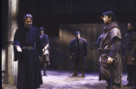 Actors (L-R) Raul Julia & William Converse-Roberts in a scene fr. the New York Shakespeare Festival production of the play "Macbeth" (New York)