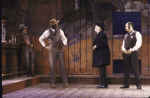 Actors (2L-R) Morgan Freeman, William Duff-Griffin & Tom Mardirosian in a scene fr. the New York Shakespeare Festival's production of the play "The Taming of the Shrew" at the Delacorte Theatre in Central Park. (New York)