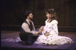 Actors Graham Winton & Helen Hunt in a scene fr. the New York Shakespeare Festival's production of the play "The Taming of the Shrew" at the Delacorte Theatre in Central Park. (New York)
