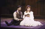 Actors Graham Winton & Helen Hunt in a scene fr. the New York Shakespeare Festival's production of the play "The Taming of the Shrew" at the Delacorte Theatre in Central Park. (New York)