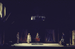 Actors (L-R) James Donald (who left the production prior to opening), Eileen Herlie, David Hurst, Linda de Coff & Rudolph Willrich in a scene fr. the Broadway play "Emperor Henry IV." (New York)