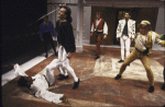 Actors (L-2L) Courtney B. Vance & Rob Knepper dueling in a scene fr. the New York Shakespeare Festival's production of the play "Romeo and Juliet." (New York)