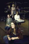 Actress (from) Kaiulani Lee with (back, L-R) actors Don Parker, Michael Sacks, Shirley Knight, Barbara Montgomery and Douglas Travis in a scene from the Broadway play "Kennedy's Children." (Boston)