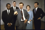 Actors (L-R) Daniel Whitner, Nicholas Wyman, Christopher Curry, Beth McDonald and Will Jeffries in a publicity shot for the Off-Broadway play "Kennedy At Colonus." (New York)