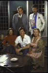 Actors (clockwise from top L) Evan Thompson, Kelly Fitzpatrick, Joan Shepard, Will Jeffries and Alexandra O'Karma in a company shot from the Off-Broadway play "Knitters In The Sun" (New York)