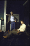 Actors (L-R) Will Jeffries and Kelly Fitzpatrick in a scene from the Off-Broadway play "Knitters In The Sun" (New York)