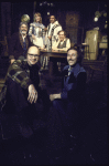 Playwright Jules Feiffer and director Marshall W. Mason (front, L-R) with (back, L-R) actors Neil Flanagan, Nancy Snyder, Judd Hirsch and Daniel Seltzer in a publicity shot for the Circle Repertory Company production of Feiffer's play "Knock Knock" (New York)