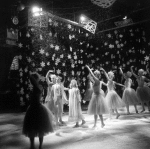 Zina Bethune and David Richardson with Snowflakes during (rehearsal) filming for television, in a New York City Ballet production of "The Nutcracker."