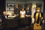 Actors (L-R) Richard Seff, Nicholas Wyman, Dorothy Cantwell, Kelly Connell and Bobo Lewis in a scene from the Broadway play "The Musical Comedy Murders of 1940" (New York)