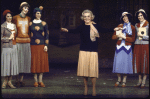 Actress Alice Faye (C) with cast members in a scene from the Broadway musical "Good News" (New York)