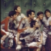 Actor Stubby Kaye (C) with cast members in a scene from the Broadway musical "Good News" (New York)