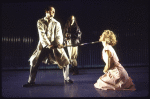 Actors (L-R) Ron Bagden, Ching Valdes-Aran and Mary Shultz in a scene from the New York Shakespeare Festival production of the play "Gonza The Lancer" (New York)