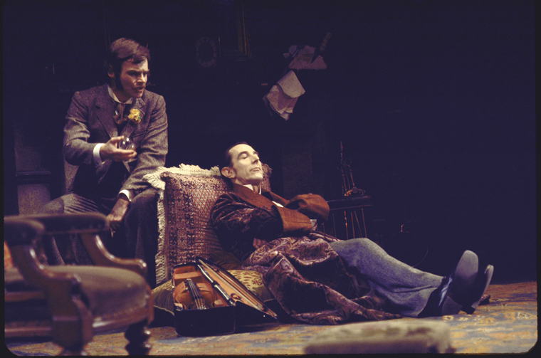 Clive Revill (replacement for Professor Moriarty) and John Wood (Sherlock Holmes). This scene is the same one depicted in the photograph from the 1899 production shown above. 