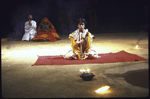 Actor Tapa Sudana (front) with cast members in a scene from the Paris production of the play cycle "The Mahabharata." (Paris)