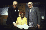 (L-R) Director Joshua Logan w. actors Esther Rolle & Sam Levene in a publicity shot  fr. the Broadway play "Horowitz and Mrs. Washington." (New York)