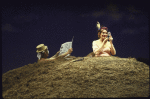 Actors George Voskovec & Irene Worth in a scene fr. the New York Shakespeare Festival's production of the play "Happy Days." (New York)