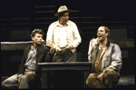 Actors (L-R) John Savage, Joseph Warren and Jay Patterson in a scene from the Roundabout Theatre's production of the play "Of Mice And Men." (New York)