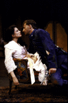 Actors Daniel Gerroll & Roma Downey in a scene fr. the Roundabout Theatre's production of the play "Arms And The Man." (New York)