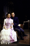 Actors Daniel Gerroll & Roma Downey in a scene fr. the Roundabout Theatre's production of the play "Arms And The Man." (New York)
