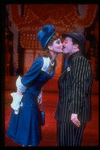Actors Faith Prince and Nathan Lane [kissing] in scene fromBroadway musical revival "Guys and Dolls".