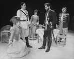 (L-R) Actors Glenne Headley, Raul Julia, Dimitra Arliss, Kevin Kline and Louis Zorich in a scene from the Circle in the Square production of the play "Arms and the Man"