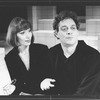 Actors Raul Julia and Karen Akers in a scene from the Broadway production of the musical "Nine".