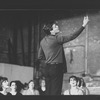 Actor Raul Julia conducting an orchestra of the women in his life incl. Karen Akers (L) during a rehearsal for the Broadway production of the musical "Nine".