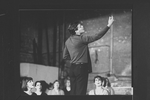 Actor Raul Julia conducting an orchestra of the women in his life incl. Karen Akers (L) during a rehearsal for the Broadway production of the musical "Nine".