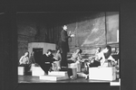 Actor Raul Julia conducting an orchestra of the women in his life incl. Karen Akers (3L) and Anita Morris (L) during a rehearsal for the Broadway production of the musical "Nine".