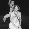 Bare-chested actor Raul Julia (R) in a scene from the NY Shakespeare Festival Central Park production of the play "The Tempest."