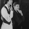 (L-R) Director Tommy Tune and actor Raul Julia during a break in rehearsal of the Broadway musical "Nine.".