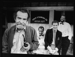 (L-R) Playwright Athol Fugard and actors Danny Glover, Lonny Price and Zakes Mokae on the set of the Broadway production of their play "Master Harold...And The Boys"