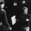 Director Jerry Zaks (R) rehearsing a scene with actors Peter Gallagher and Josie DeGuzman from the Broadway revival of the musical "Guys and Dolls.".