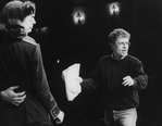 Director Jerry Zaks (R) rehearsing a scene with actors Peter Gallagher and Josie DeGuzman from the Broadway revival of the musical "Guys and Dolls.".