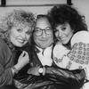 Playwright Neil Simon (C) flanked by actresses Sally Struthers (L) and Rita Moreno during a break in rehearsal for the Broadway production of the female version of his play "The Odd Couple"