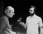 (L-R) Director Harold Prince and composer Stephen Sondheim discussing a point during a rehearsal of the Broadway production of the musical "Pacific Overtures."