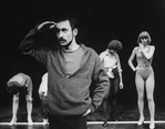 Director/choreographer Michael Bennett looking out into the house during a rehearsal for the Broadway production of the musical "A Chorus Line.".