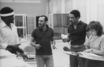 Director/choreographer Michael Bennett (C) working with actors Cleavant Derricks (L) and Ben Harney during a rehearsal of the Broadway musical "Dreamgirls.".