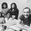 Director/choreographer Michael Bennett (R) working with actresses (L-R) Terry Burrell, Sheryl Lee Ralph, Loretta Devine and Jennifer Holliday during a rehearsal of the Broadway musical "Dreamgirls.".