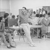 (L-C) Choreographer Michael Peters, set designer Robin Wagner and director/choreographer Michael Bennett during a rehearsal of the Broadway musical "Dreamgirls.".