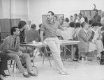 (L-C) Choreographer Michael Peters, set designer Robin Wagner and director/choreographer Michael Bennett during a rehearsal of the Broadway musical "Dreamgirls.".