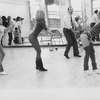 Director/choreographer Michael Bennett reviewing a dance during a rehearsal for gala performance #3,389 of the Broadway musical "A Chorus Line," making it Broadway's longest running show.