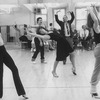 Director/choreographer Michael Bennett reviewing a dance during a rehearsal for gala performance #3,389 of the Broadway musical "A Chorus Line," making it Broadway's longest running show.