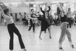 Director/choreographer Michael Bennett reviewing a dance during a rehearsal for gala performance #3,389 of the Broadway musical "A Chorus Line," making it Broadway's longest running show.