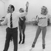 Director/choreographer Michael Bennett reviewing a dance during a rehearsal for gala performance #3,389 of the Broadway musical "A Chorus Line," making it Broadway's longest running show.