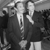 Director/choreographer Michael Bennett (L) with producer Joe Papp during a rehearsal for gala performance #3,389 of the Broadway musical "A Chorus Line," making it Broadway's longest running show.