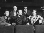 (L-R) Playwright James Kirkwood, lyricist Edward Kleban, director/choreographer Michael Bennett, composer Marvin Hamlisch and playwright Nicholas Dante of the Broadway musical "A Chorus Line.".
