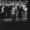 (L-R) Playwright James Kirkwood, choreographer- director Michael Bennett, playwright Nicholas Dante, lyricist Edward Kleban, composer Marvin Hamlisch and producer Joe Papp (3R) at the 3,389th performance of Broadway's longest running musical "A Chorus Line"