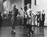 Director/choreographer Bob Fosse (L) rehearsing a number with dancer Sandahl Bergman from the Broadway production of the musical "Dancin'.".