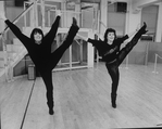 (L-R) Actresses Liza Minnelli and Chita Rivera kicking up their legs rehearsing a number from the Broadway production of the musical "The Rink"